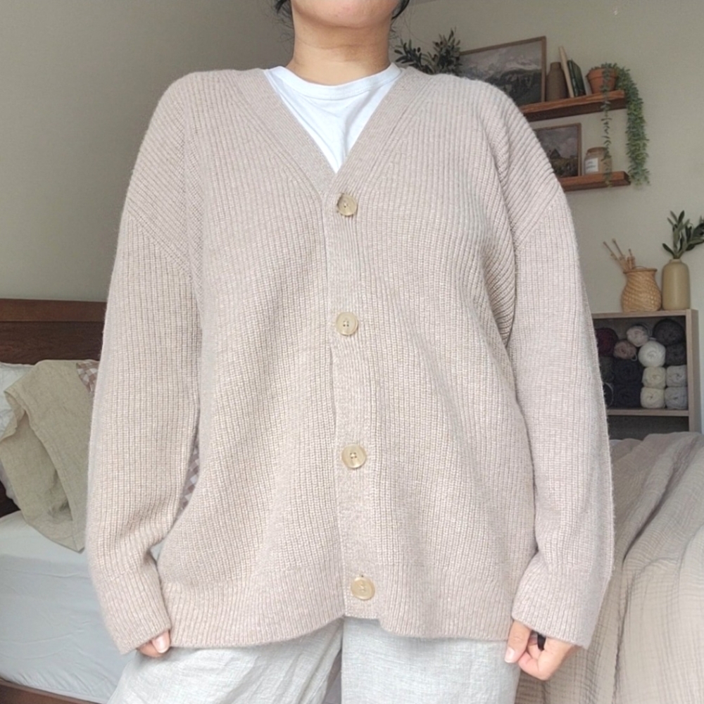 NWT Quince Oversized Cocoon Boyfriend Cashmere Cardigan, Oatmeal S